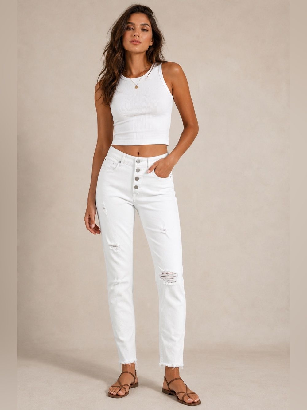 BANANA REPUBLIC White Denim High Rise Skinny Distressed Raw Hem Jeans. 29 Petite